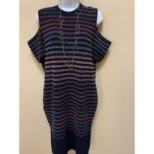 RACHEL RACHEL ROY Womens Navy Blue Striped Cut Out Cold Shoulder Knit Dress 0x